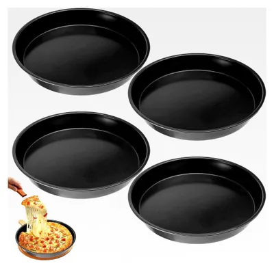 Produktbild von 4 Stück Rundes Backblech, Antihaftbeschichtet, Pizzablech 28 cm, Schwarz, Kohlenstoffstahl