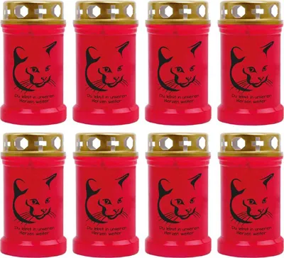 Produktbild von Grabkerze Rot 8er Pack, Brenndauer: 40 Stunden ( je Kerze ), Motiv: Katze 4