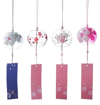 Japanische Windspiele, 4 Stück, bunt, Glas, 40–42 cm