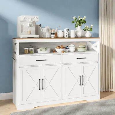 Zdjęcie produktu dla UnboxG Kredens 140×40×105 cm Biały, szafka kuchenna i jadalniana z 2 szufladami i 2 drzwiami, mebel do przechowywania i przechowywania, nowoczesny, zajmujący mało miejsca design