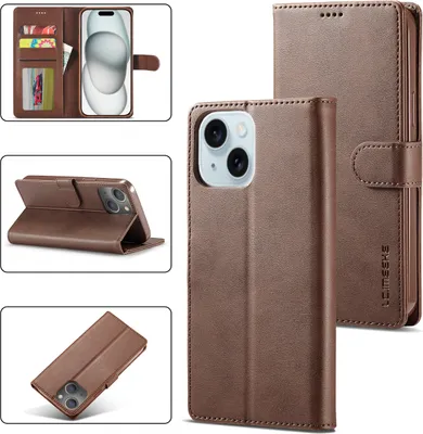 Produktbild von iPhone 15 Hülle, Klapphüllen Brieftasche Leder Magnetverschluss Ständer Schutzhülle für iPhone 15 Braun