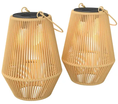 Produktbild von Solar Stehlampe 2er Set Rattan Hängend Solarlampen mit Lichtsensor