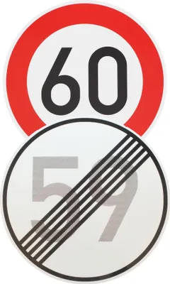 Produktbild von Original 2x Verkehrsschild Nr. 274-60 60 km/h und Nr. 282 Ende 59 km/h zum 60 Geburtstag Geschenk Verkehrszeichen Temposchild Schild Geburtstagsschild