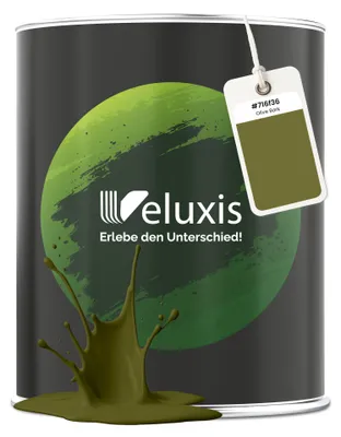 Produktbild von Wandfarbe Grün Gelb Gold Matt Innenfarbe – Deckkraft Klasse 1, VOC-frei, Ohne Grundierung, Tropfarm – Wohnzimmer & Schlafzimmer – 1L – Veluxis (Olive Bark)