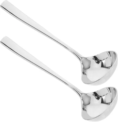 Produktbild von Servierkellen aus Edelstahl, 2 Stück, Suppenkellen und Soßenlöffel mit ergonomischem Griff in Silber für Küche und Servieren