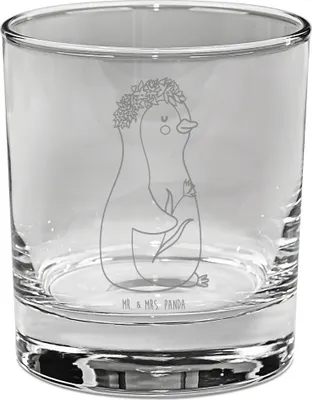 Produktbild von Mr. & Mrs. Panda Glas Pinguin Blumen - Transparent - Geschenk, Trinkglas, Leben, Longdrinkglas, Motivation, Tumbler, Wunderschön, Geschenkidee, Blumenliebe, Cocktailglas