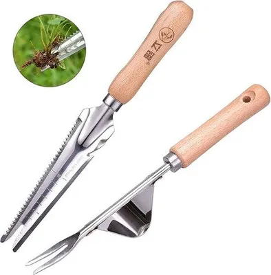 Produktbild von Famanu Hand-Unkrautstecher 2 Stück - Edelstahl mit 5-in-1 Mini-Schaufel