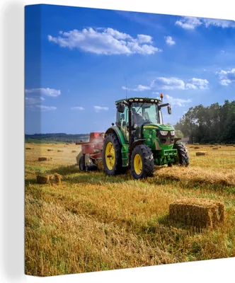 Produktbild von MuchoWow® - Leinwandbilder - Traktor - Bauernhof - Heu - Feld - Sonne - Landleben, Wandbild, Wanddeko Bilder Wohnzimmer, 20x20cm