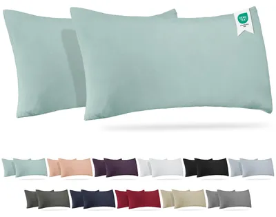 Produktbild von Kissenbezug 40 x 80 cm, 2er-Set – 165 g/m², ®-, 100 % Jersey-Baumwolle, weiche Kissenbezüge mit Reißverschluss (40 x 80 cm – Grün)
