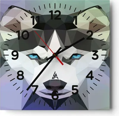 Produktbild von Wanduhr - Quadrat - Glasuhr - Hund Husky Portrait - 40x40cm - Schleichendes Uhrwerk - Lautlos - zum Aufhängen bereit - Dekoration Modern - Wanddekoration aus Glas - C4AC40x40-3080