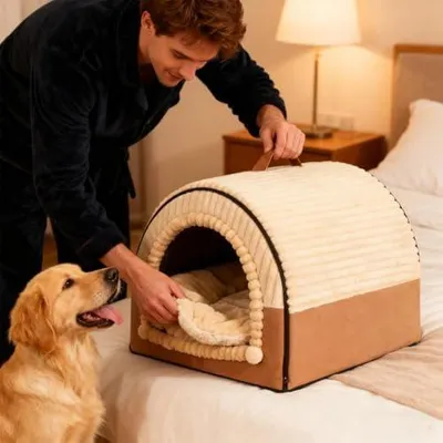 Produktbild von Geschlossenes Katzenbett mit abnehmbarem Haustierunterstand – waschbares Katzenhaus für Welpen, Kätzchen und Kleintiere zu Hause, im Wohnzimmer, Schlafzimmer oder Spielbereich