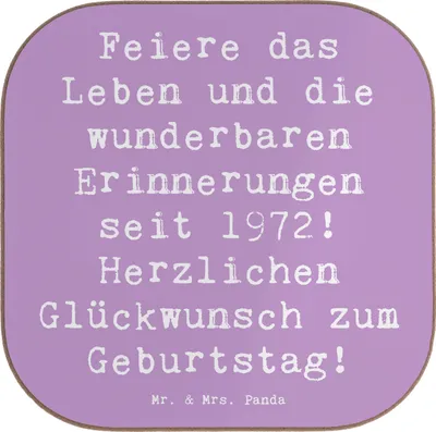 Produktbild von Mr. & Mrs. Panda Untersetzer für Gläser Spruch 1972 Geburtstag - Lavendeltraum - Geschenk, Alter, Meilenstein, wunderbare Erinnerungen, Tischuntersetzer, Feiere das Leben