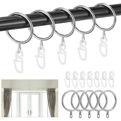 Produktbild von Metall Vorhangringe mit Haken - 45 Stück Set - für Gardinenstangen und Duschvorhänge - Innendurchmesser 30 mm
