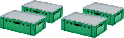 Produktbild von 4 Stück E2-Kasten Grün mit 4 Deckel in Grau