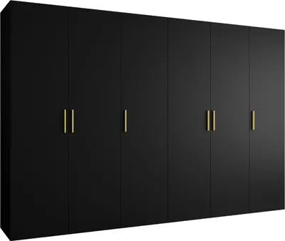 Produktbild von MEBLE KRYSPOL Schrank 300x202x52 cm mit Kleiderstange, 6xTür, BARI, Schwarz, Griff Gold