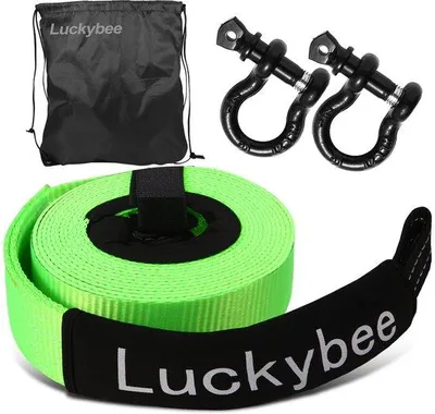 Imagen del producto de Cable de remolque para vehículos todoterreno, modelo 8T, 5 metros de longitud y 5 cm de ancho, con dos ganchos en forma de U, cable de emergencia, incluye bolsa de transporte, ideal para rescate y remolque en terrenos difíciles
