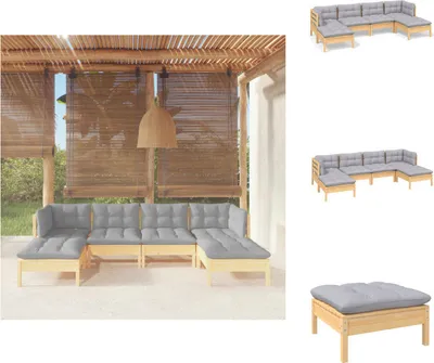 Produktbild von vidaXL 6-tlg. Garten-Lounge-Set mit Grauen Kissen Kiefernholz -  Gartenmöbel-Sets