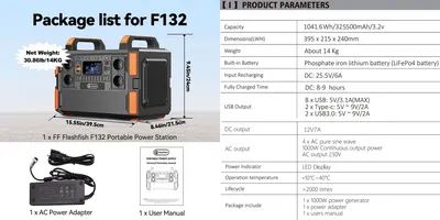 Image de Station d'alimentation portable 1000W - 1041,6Wh - Générateur à onde sinusoïdale pure avec batterie LiFePO4