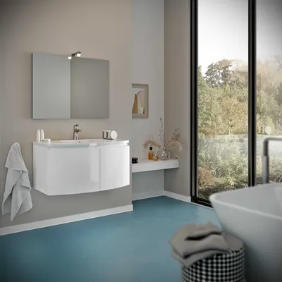 Immagine prodotto di Mobile bagno 80cm con frontale curvo e due ante bianco lucido | Garda