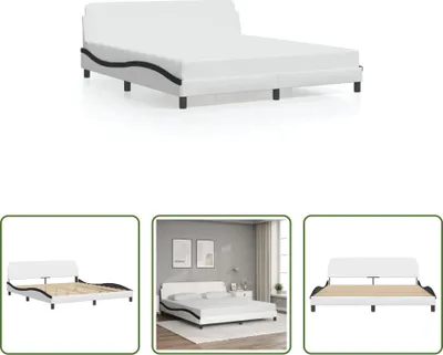 Produktbild von The Living Store Bettgestell mit Kopfteil Weiß und Schwarz 180x200 cm Kunstleder