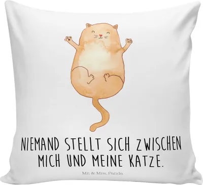 Produktbild von Mr. & Mrs. Panda Kissen 40x40 Katze Umarmen - Weiß - Geschenk, kuschelkissen, bedruckt, Cats, zier, Katzen, Zierkissen, Liebe