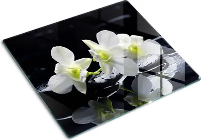 Obrázok produktu pre Sklenená ochranná doska – Kryt varnej dosky – Kryt na indukčnú dosku – 60x52 cm  – Rýchle čistenie – Tvrdené sklo – Orchidea
