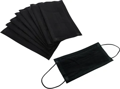 Produktbild von "Medi-Inn®" Mundschutz Type II 3-lagig 9 cm x 17,5 cm schwarz mit Nasenbügel