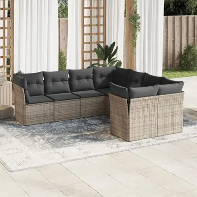 Produktbild von CLORIS 8-tlg. Garten-Sofagarnitur - mit Kissen - Grau Poly Rattan - Gartenmöbelgarnituren LL0000254851
