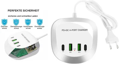 Produktbild von Ladestecker / Tischlader 220V/3A - Universal Desktop T3P - USB-A und USB-C 40W weiss