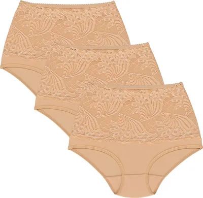 Produktbild von Wolbar Damen y Shapewear-Slips 3-er Pack Spitze Miederslip Hohe Taille Figurformende WB207, Beige, M