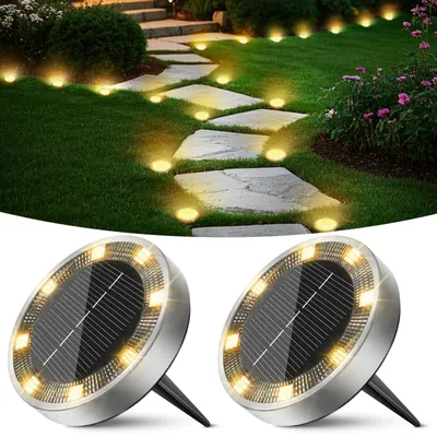 Solarleuchten 2er-Set, 8 LEDs, wasserdicht, warmweiß, für Außen