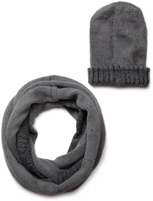 Produktbild von styleBREAKER 2-Teiliges Schal und Mütze Kombi Set, Uni Strick Loop Schlauchschal mit Strick Beanie Mütze 01018203