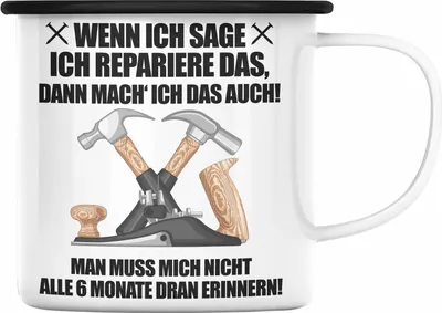 Produktbild von Trendation - Hausmeister Emaille Tasse Lustiges Geschenke Lustig Spruch Haustechniker Geschenkidee Sprüche (Schwarz)