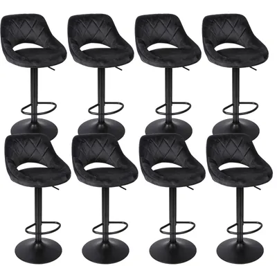Produktbild von 8er-Set Barhocker mit Rückenlehne und Fußstütze,Tresenhocker, Gute gepolstert, Samt,Küchenhocker,Sitzhöhe Verstellbar 60-80cm,für Küche/Bar Schwarz