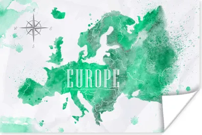 Produktbild von MuchoWow® Poster Weltkarte - Europa - Farbe 90x60 cm - Schlafzimmer