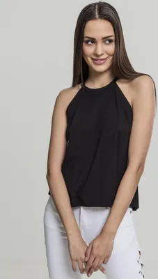 Produktbild von Urban Classics Dámske tričko s nákrčníkom čierne - M