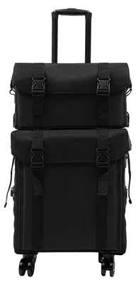 Immagine prodotto di Valigetta da trucco con ruote - Trolley 2-in-1 con 8 cassetti - Porta pennelli - Organizer da viaggio per make-up, ideale per truccatori - Materiale: nylon - Colore: nero