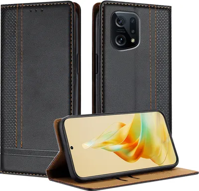 Produktbild von Handyhülle für OPPO Find X5 Leder Flip Klappbare Schutzhülle mit Standfunktion Schwarz