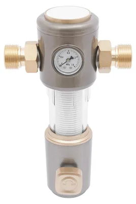 Produktbild von Sediment Wasserfilter - Rückspülbarer Vorfilter - 40 μm Edelstahlsieb - Messinggehäuse - Für Haushaltswasserleitung - Grau