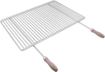 Produktbild von Edelstahl Grillrost mit verstellbarer Breite 60-70X45cm aus Europäischem Edelstahl mit Holzgriffen, Verstellbarer Grillrost, Grillrost Ausziehbar