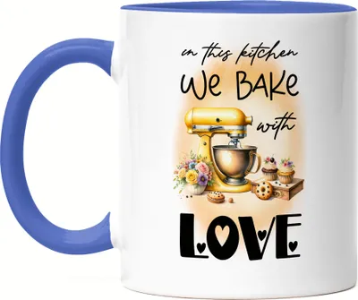Produktbild von In this kitchen we bake with love Küchenmaschine Tasse Blau - Herzliche Geschenkidee