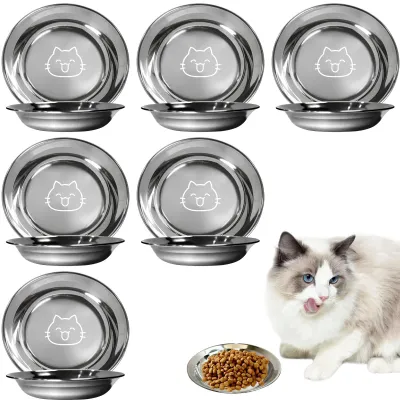 Produktbild von Set mit 6 runden Futter- und Wassernäpfen aus Edelstahl für Katzen und kleine Hunde