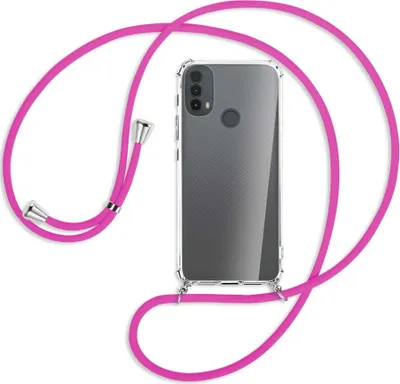 Produktbild von Handykette Backcover-Schutzhülle mit Band (Metall silberfarben) für Motorola Moto E30, Moto E40 - hot pink