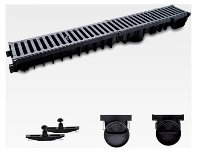 Produktbild von 1 m Entwässerungsrinne mit Dichtung, Belastungsklasse C250 (bis 25 Tonnen), Gussrost, Tiefe: 100 mm