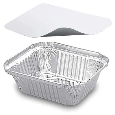 Produktbild von 20 Stück eckige Alu-Servierschalen mit Deckel, 470 ml