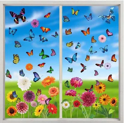 Image de Autocollants muraux : papillon, fleurs, oiseau, arbre ; autocollants pour la décoration de la chambre d'enfant et les décorations de fête