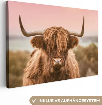Produktbild von MuchoWow® - Leinwandbilder - Kuh - Schottischer Highlander - Tier, Wandbild, Wanddeko Bilder Wohnzimmer, 120x80cm
