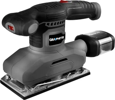 Image de GRAPHITE Ponceuse excentrique 260 W, bâti 90x187 mm, oscillation 7000-13000 min-¹, amplitude d'oscillation 0,8 mm, accessoires : papier abrasif, réservoir à poussière avec filtre, masse 1,7 kg