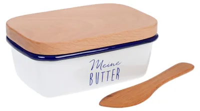 Produktbild von GRÄWE Butterdose emailliert, mit Holzdeckel