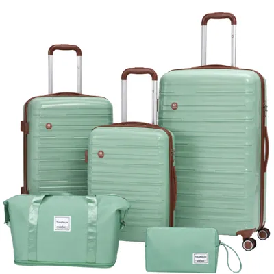 Immagine prodotto di Set di valigie Ascona, 5 pezzi, valigia con ruote, valigia rigida, borsa da viaggio e borsa da toilette, set di valigie a mano - verde